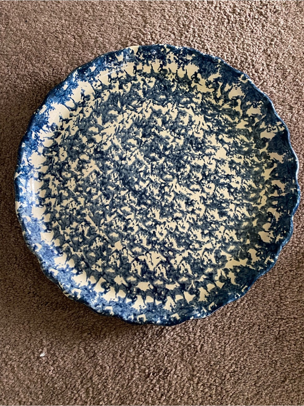 Stoneware Blue & White Sponged Chip and Dip Bowl with Cherry Motif. 1999-2000 - Picture 2 of 8